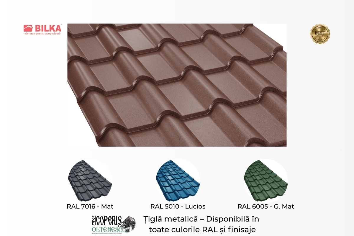 Țiglă metalică Bilka Balcanic pe acoperiș în două ape – profil clasic