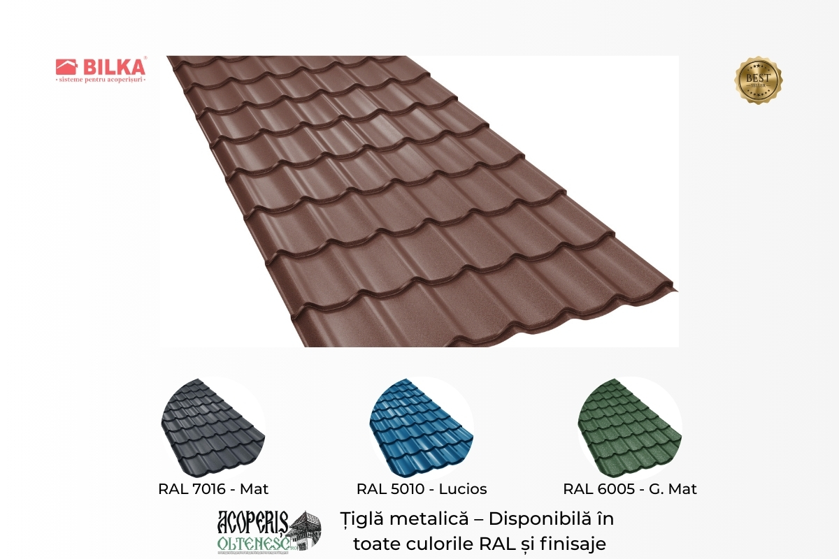 Acoperiș realizat cu țiglă metalică Bilka Clasic, model tradițional, montaj profesional – Acoperiș Oltenesc Craiova